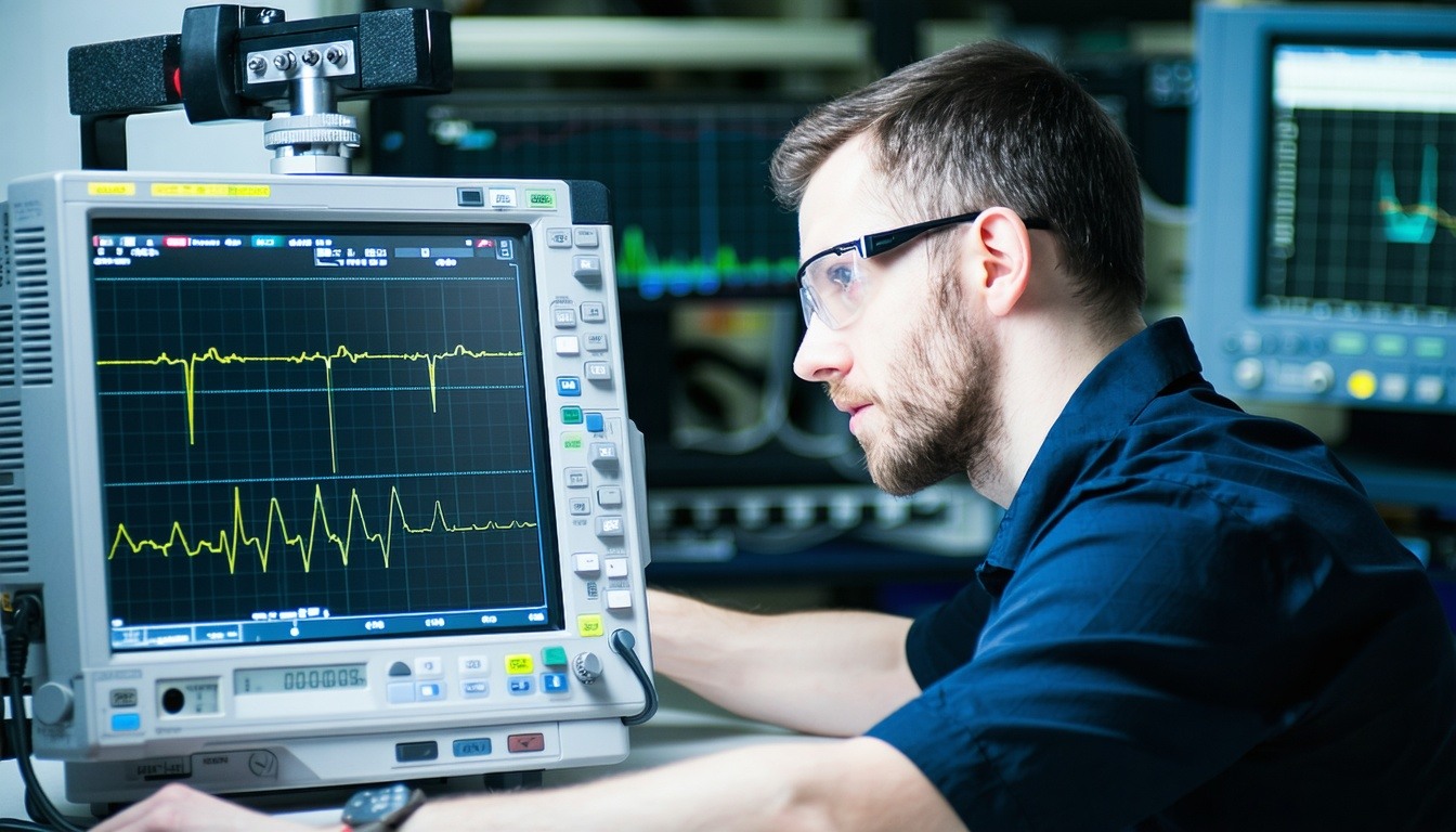 Oscilloscope Calibration expert working with equipment